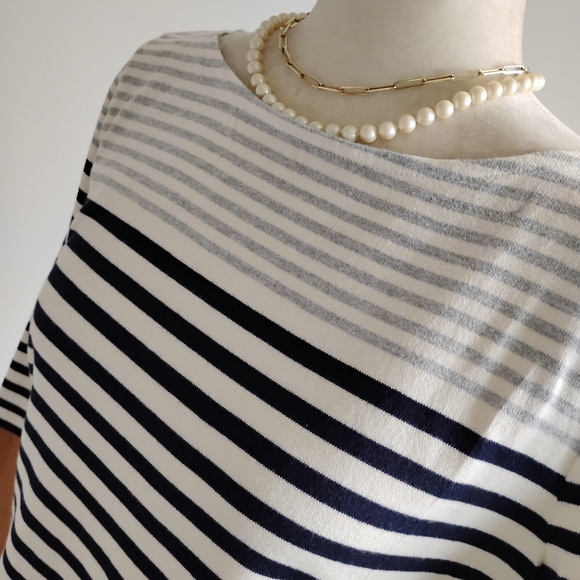Talbots Cotton Breton Stripe Top Navy Cream Camel Classic Nautical Size M Petite - Picture 8 of 14